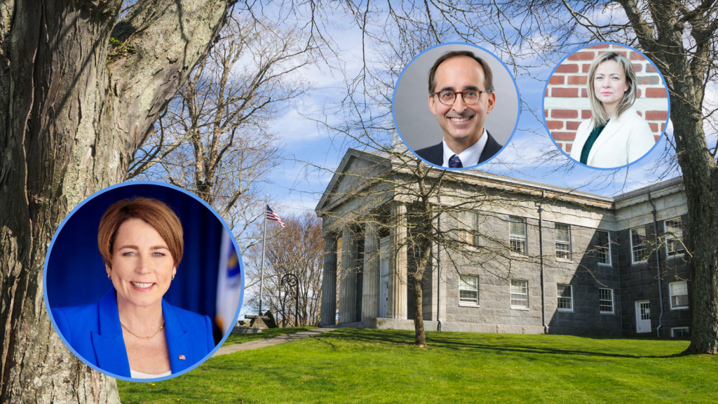 Image including Governor Healey and her announced court nominations Audrey Carr Murillo and Michael Pineault