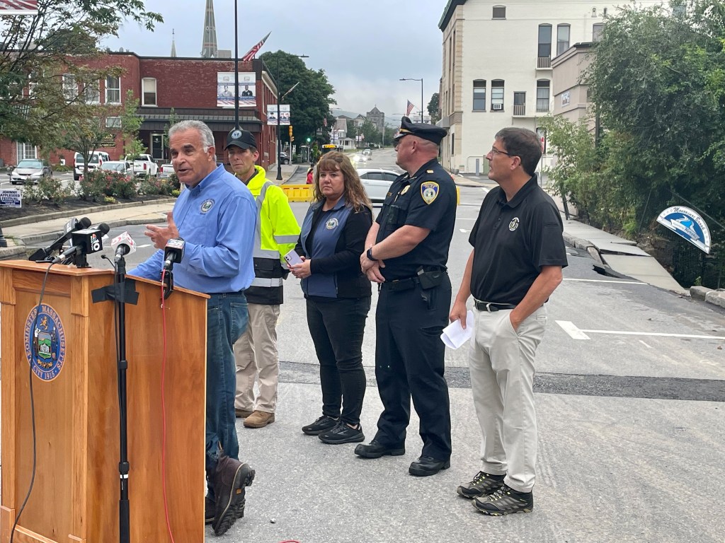 press conference from leominster MA after flash flooding